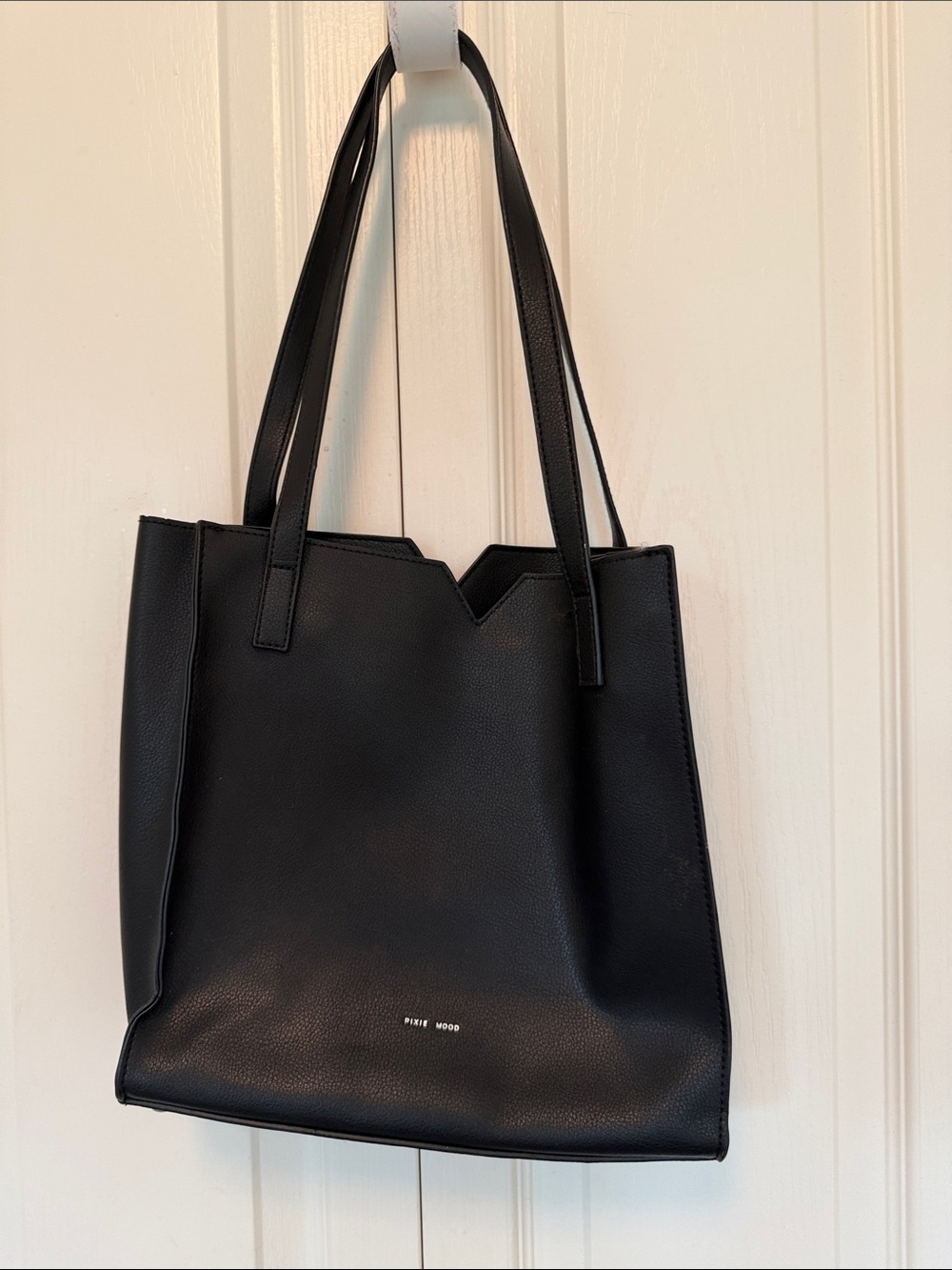 Pixie Mood Black Pebbled Tote with V-Notch Top